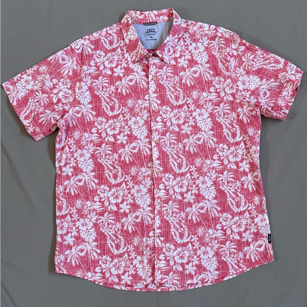 Men’s Izod Saltwater Red Tropical Short Sleeve Shirt Size XL‎